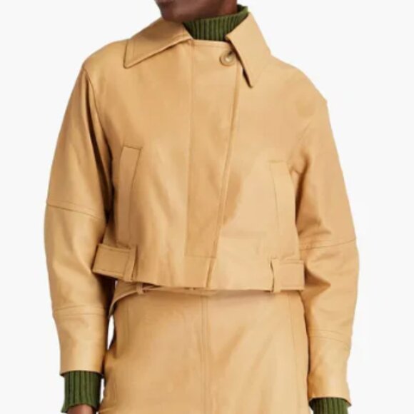 VINCE Lamb Leather Jacket Cropped Tan $1195 Size Womens XS - Picture 1 of 13